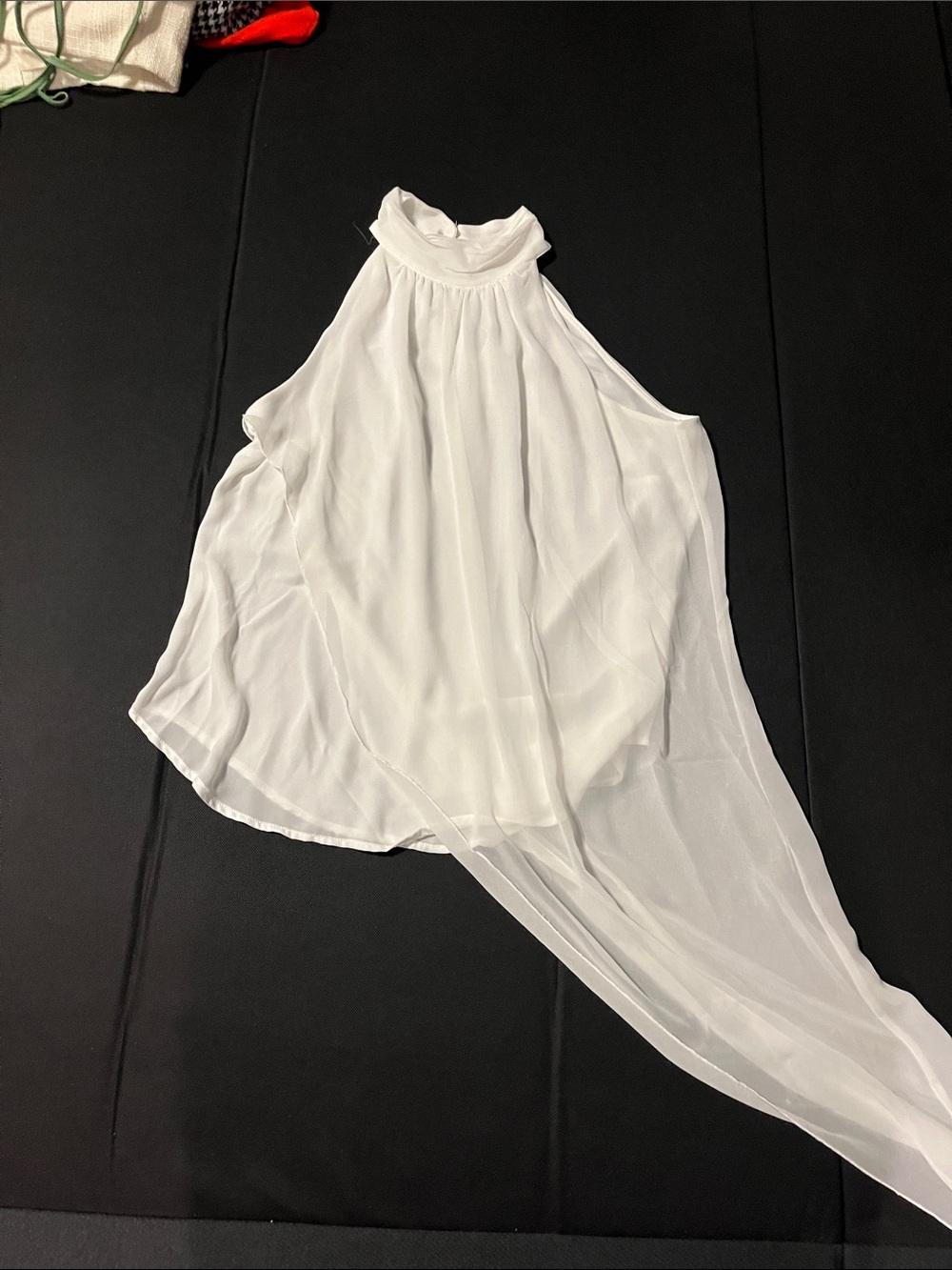 New York & Company White High-Neck Chiffon Halter Blouse with Drape